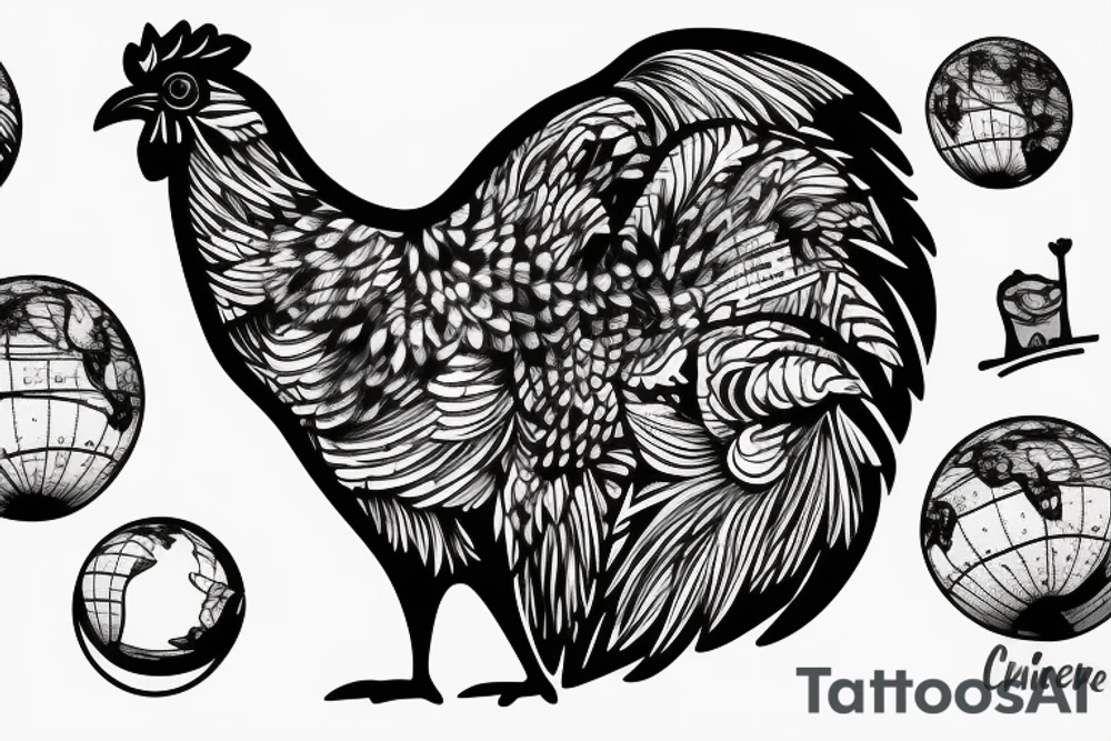 Chicken walking on a globe tattoo idea