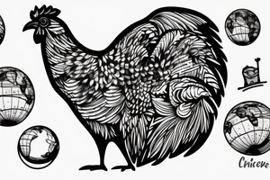 Chicken walking on a globe tattoo idea