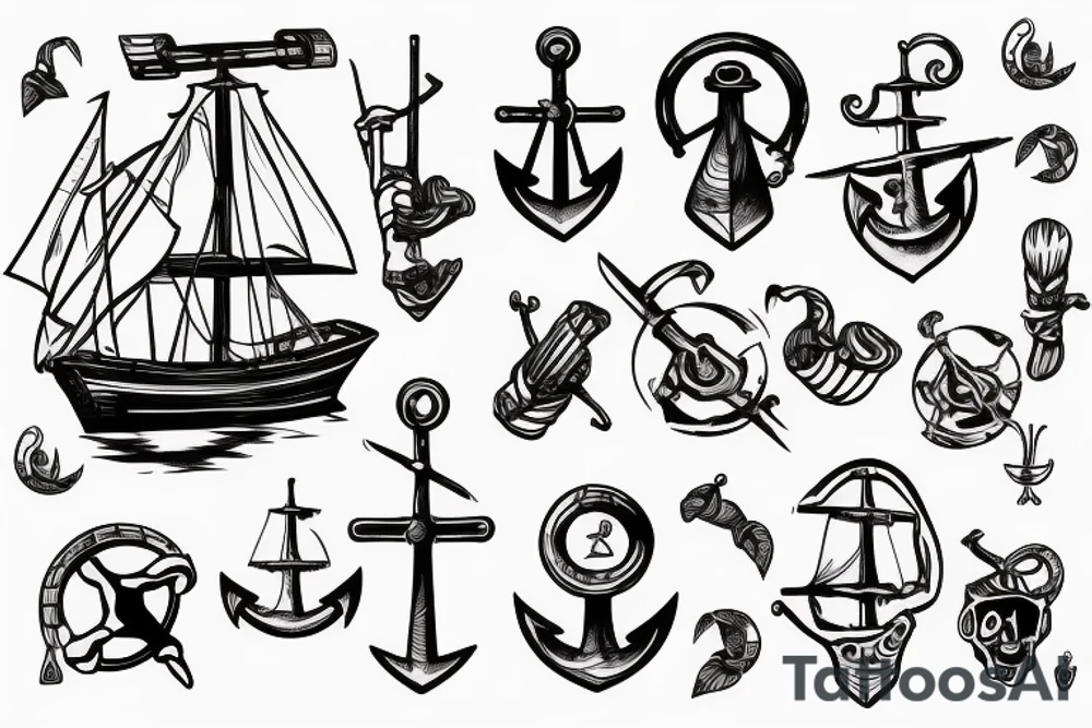 sunken ship anchor tattoo idea