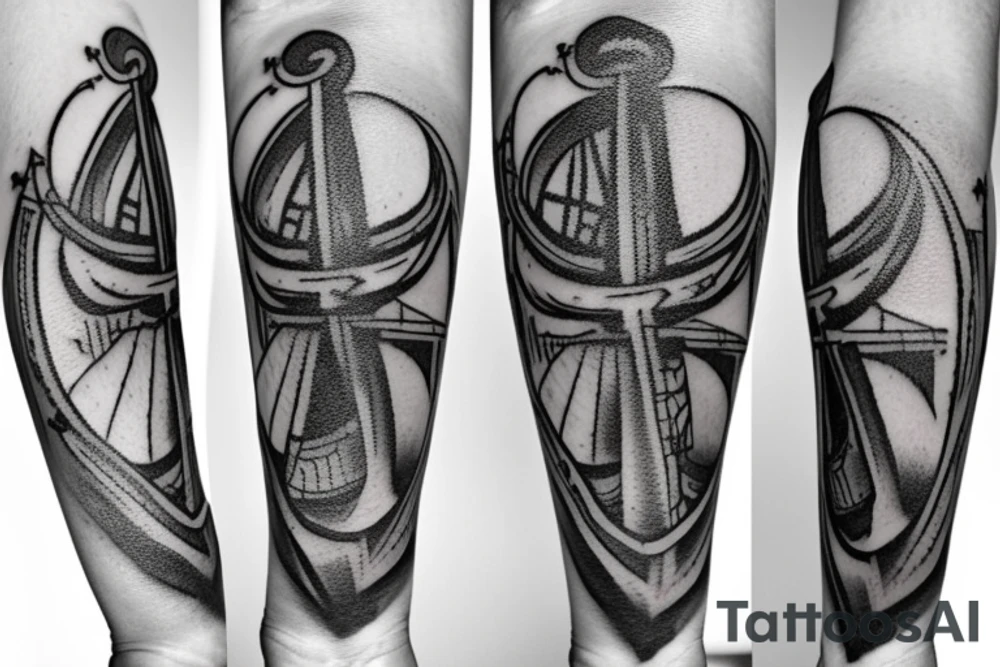 ship tattoo includes a faded anchor tattoo idea