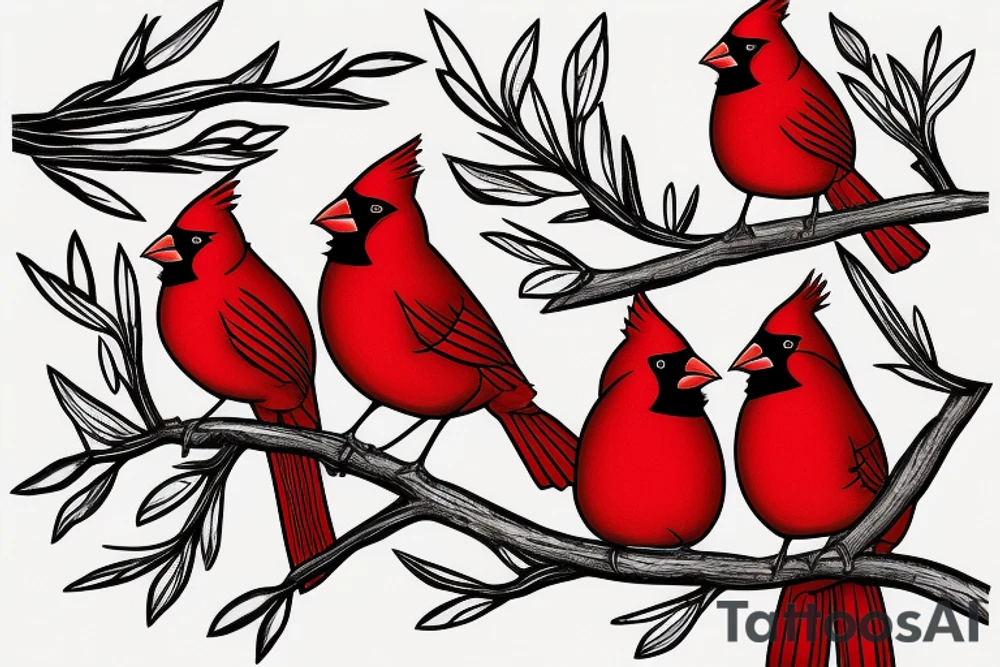 Male and female cardinal sitting on a branch tattoo idea