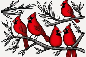 Male and female cardinal sitting on a branch tattoo idea