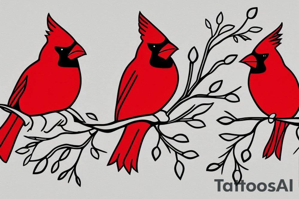 Male and female cardinal sitting on a branch tattoo idea