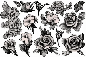 forget me not flower, rose, violet, primrose, honeysuckle tattoo idea