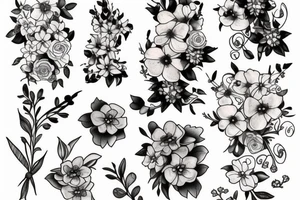 forget me not flower, rose, violet, primrose and honeysuckle in a bouquet tattoo idea