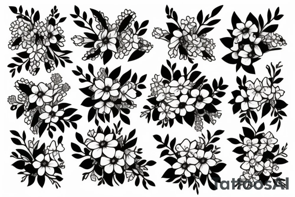 forget me not flower, rose, violet, primrose and honeysuckle in a bouquet tattoo idea
