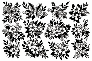 forget me not flower, rose, violet, primrose and honeysuckle in a bouquet tattoo idea