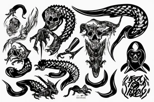 grim reaper with a knapsack and lizard tail tattoo idea