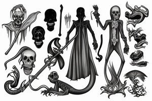 grim reaper with a knapsack and lizard tail tattoo idea