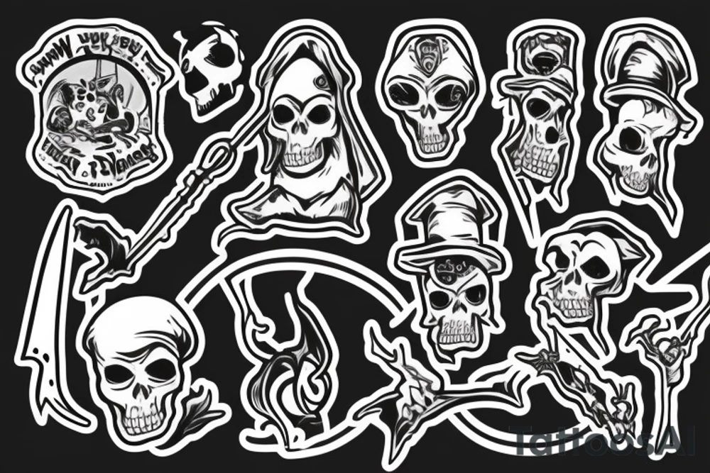 grim reaper with a knapsack and lizard tail tattoo idea