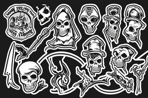grim reaper with a knapsack and lizard tail tattoo idea
