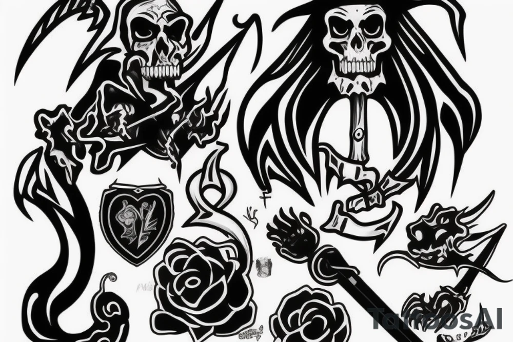 grim reaper with a knapsack and lizard tail tattoo idea