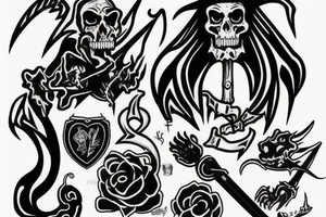 grim reaper with a knapsack and lizard tail tattoo idea