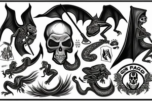 grim reaper with a knapsack and lizard tail tattoo idea