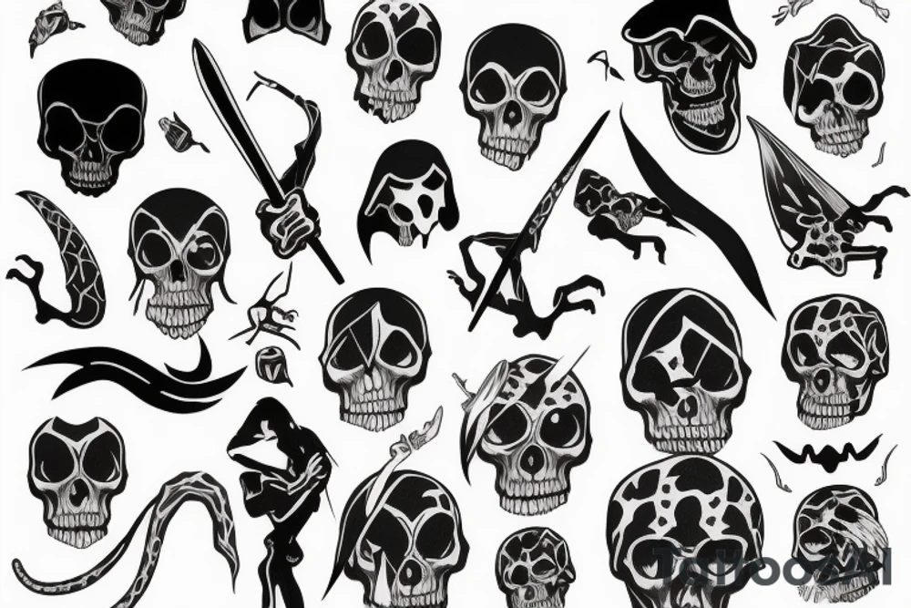grim reaper with a knapsack and lizard tail tattoo idea
