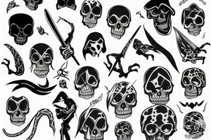 grim reaper with a knapsack and lizard tail tattoo idea
