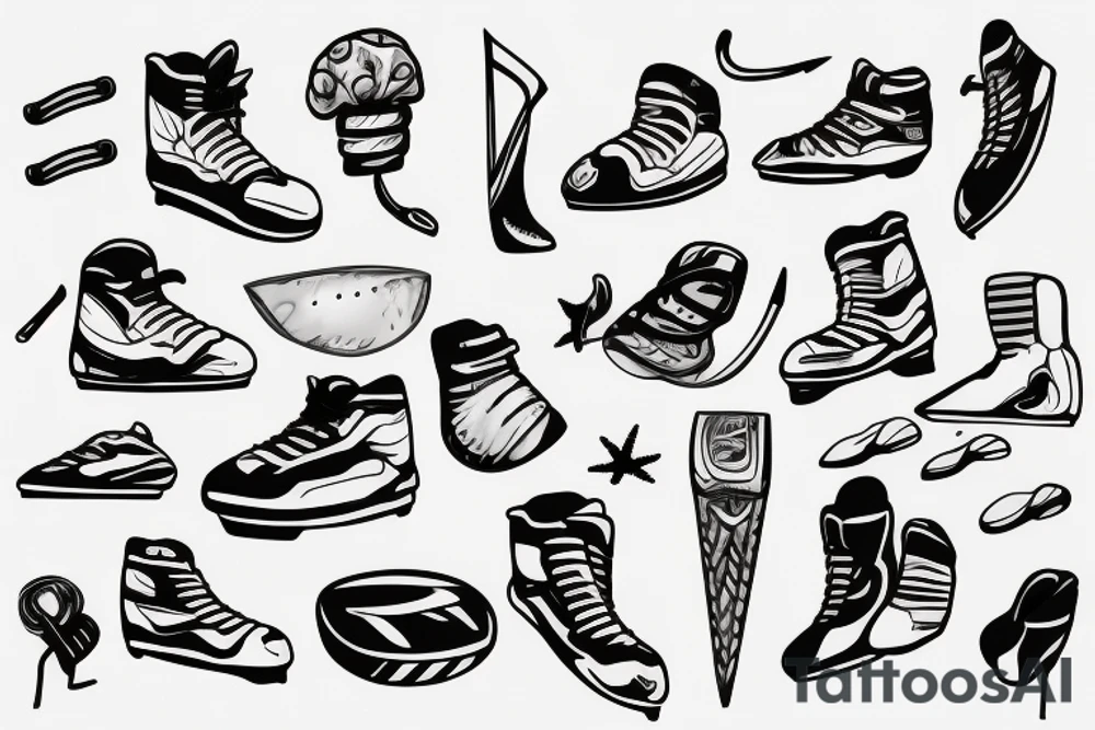 ice hockey player on beach with shoes tattoo idea