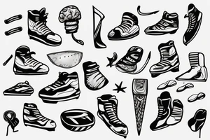ice hockey player on beach with shoes tattoo idea