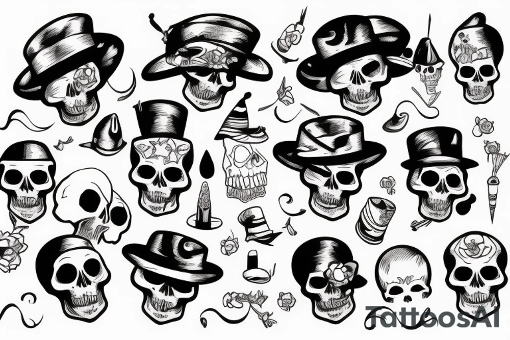 skull with funny hat tattoo idea