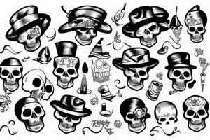 skull with funny hat tattoo idea