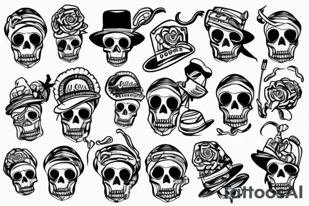 skull with funny hat tattoo idea