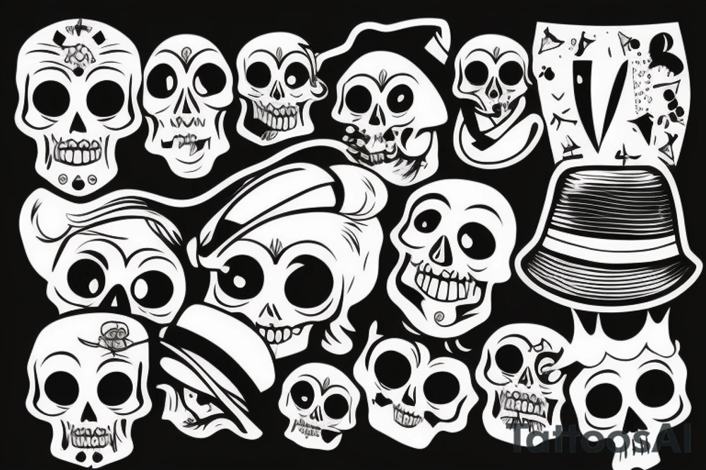 skull with funny hat tattoo idea
