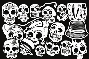 skull with funny hat tattoo idea
