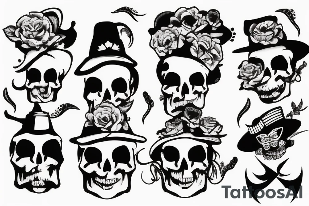 skull with funny hat tattoo idea