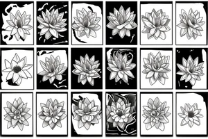 One Water lily, one daffodil and two cosmos tattoo idea