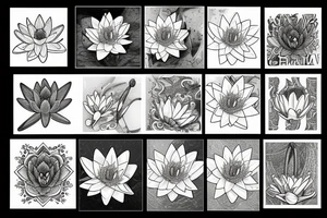 One Water lily, one daffodil and two cosmos tattoo idea