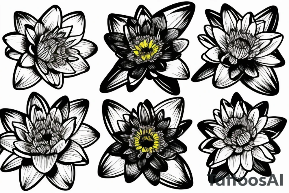 One Water lily, one daffodil and two cosmos in a bouquet tattoo idea