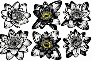 One Water lily, one daffodil and two cosmos in a bouquet tattoo idea