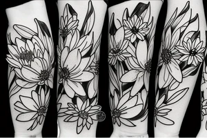 One Water lily, one daffodil and two cosmos in a bouquet tattoo idea