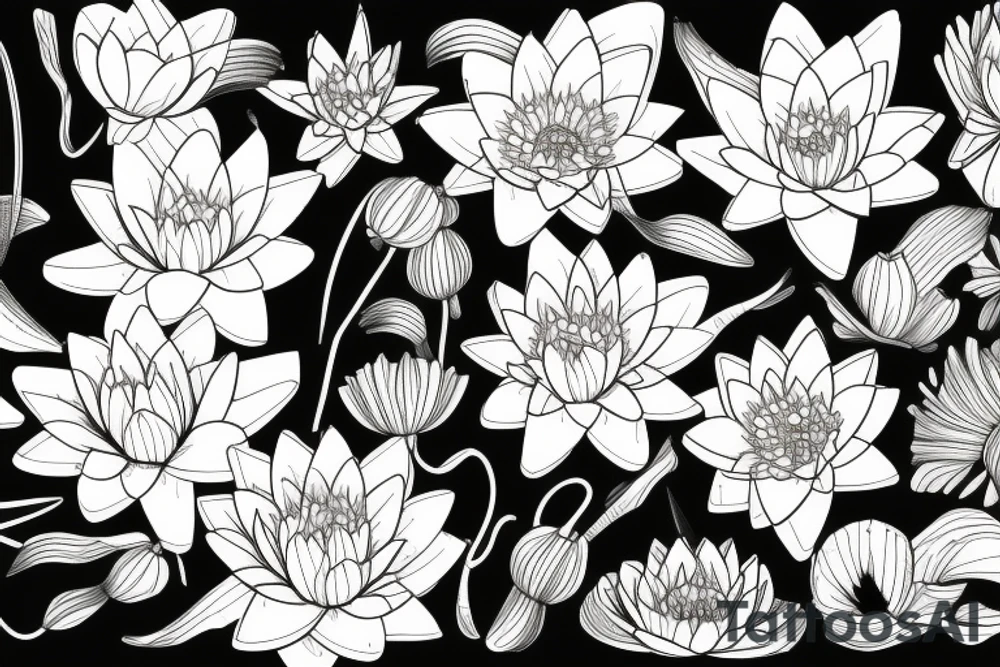 One Water lily, one daffodil and two cosmos in a bouquet tattoo idea
