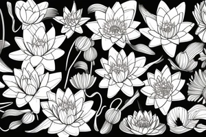 One Water lily, one daffodil and two cosmos in a bouquet tattoo idea