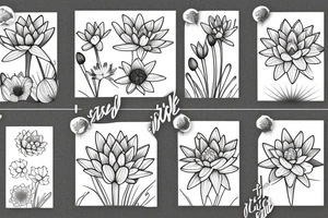One Water lily, one daffodil and two cosmos in a bouquet tattoo idea