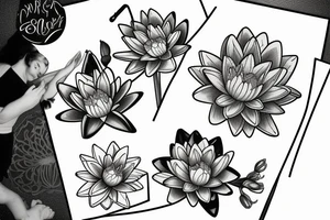 One Water lily, one daffodil and two cosmos in a bouquet tattoo idea