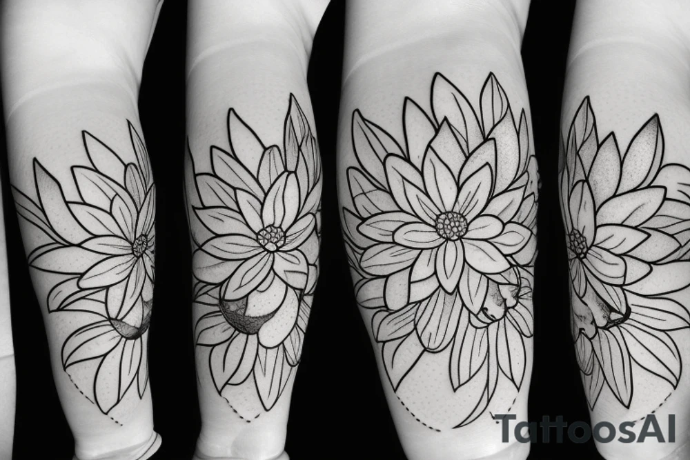 One Water lily, one daffodil and two cosmos in a bouquet tattoo idea