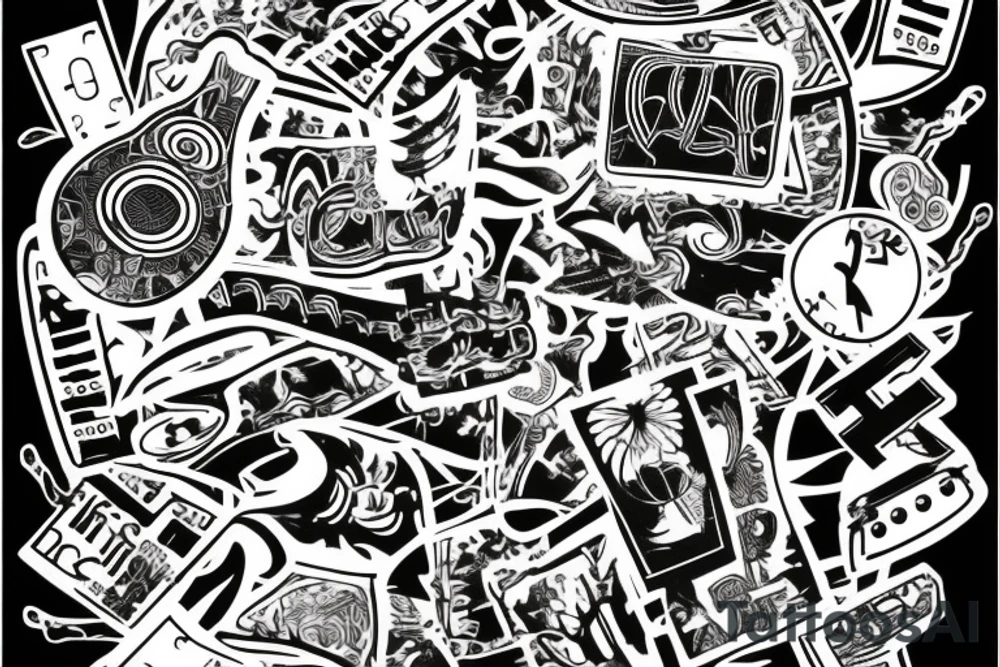 abstract collage with music and leipzig tattoo idea