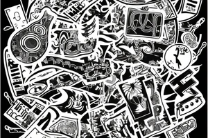 abstract collage with music and leipzig tattoo idea