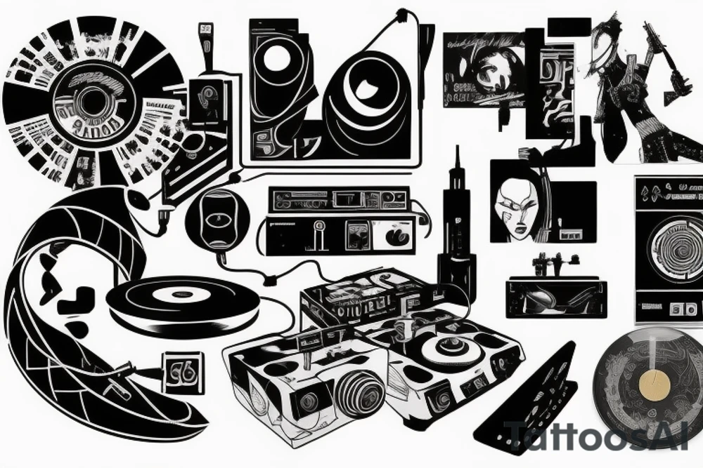 cyberpunk vinyl player tattoo idea
