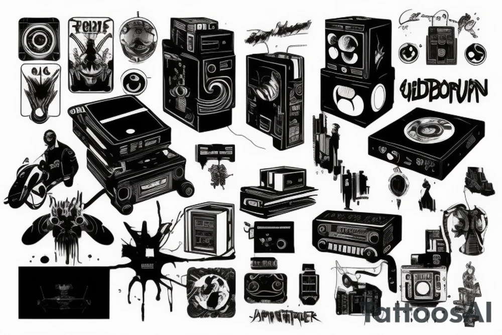 cyberpunk vinyl player tattoo idea