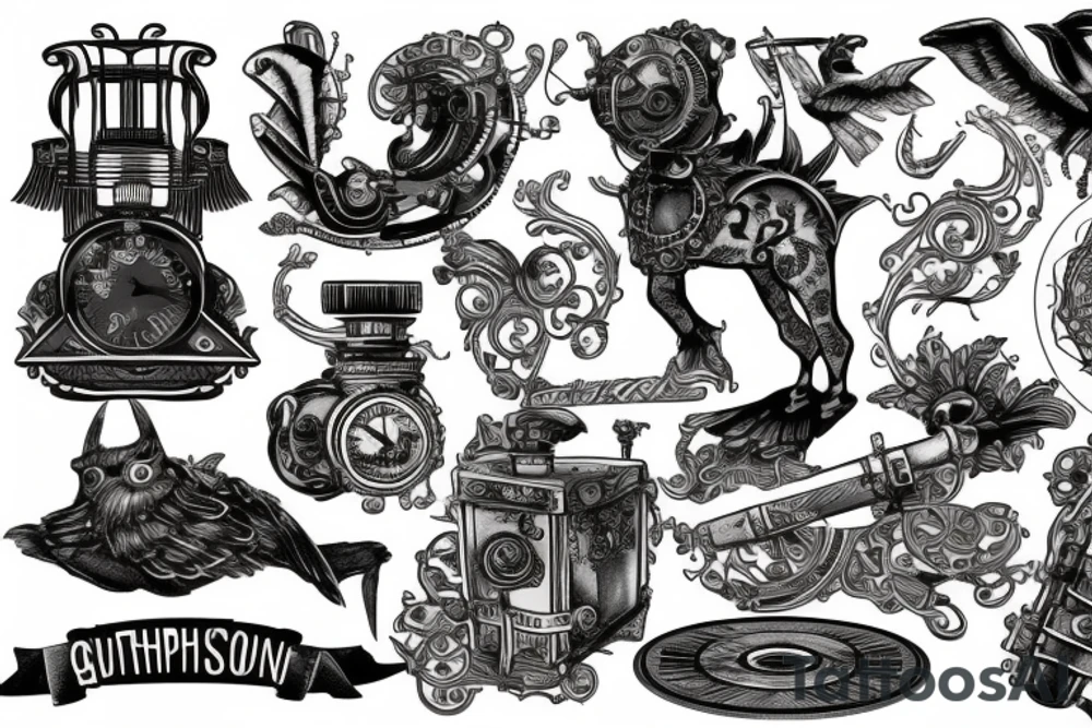 steampunk gramophon playing a vinyl tattoo idea
