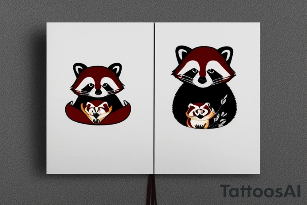 A raccoon and a red panda as great companions, in love, but not cheesy tattoo idea