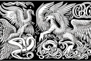 Griffin mythological creature with the phrase 'God's plans are perfect' tattoo idea