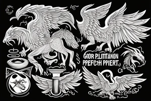 Griffin mythological creature with the phrase 'God's plans are perfect' tattoo idea