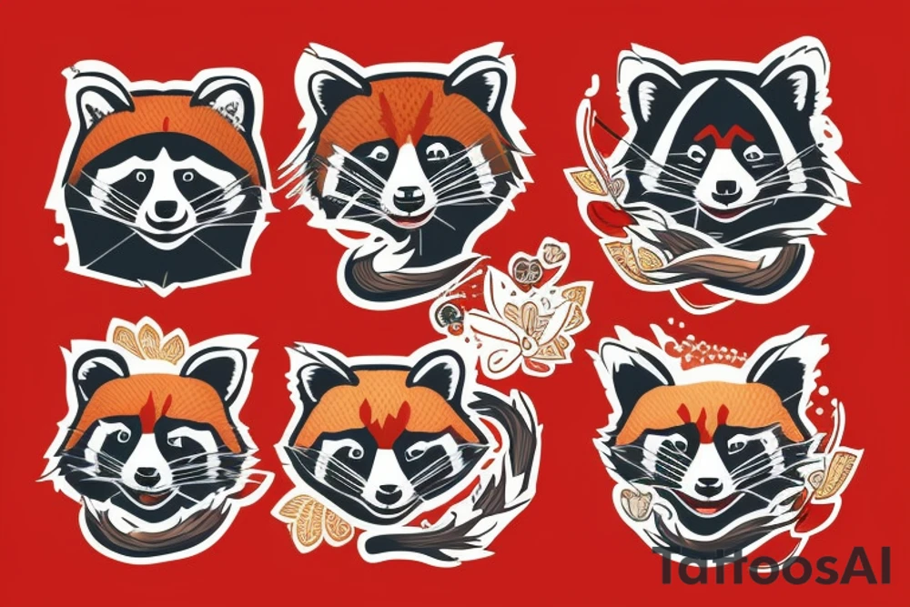A raccoon and a red panda as great companions, in love, but not cheesy tattoo idea