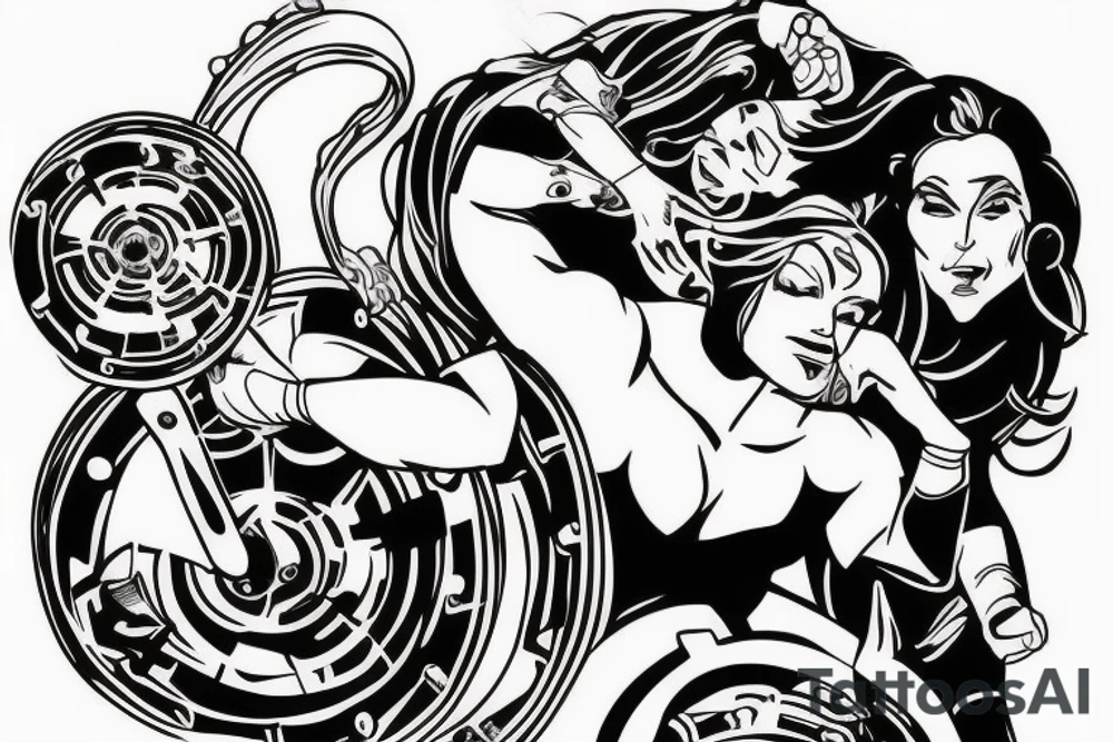 A super woman pushing a man on a wheelchair tattoo idea