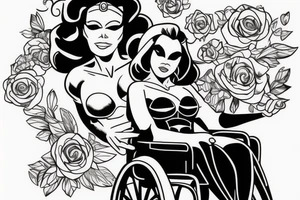 A super woman helping a man on a wheelchair tattoo idea