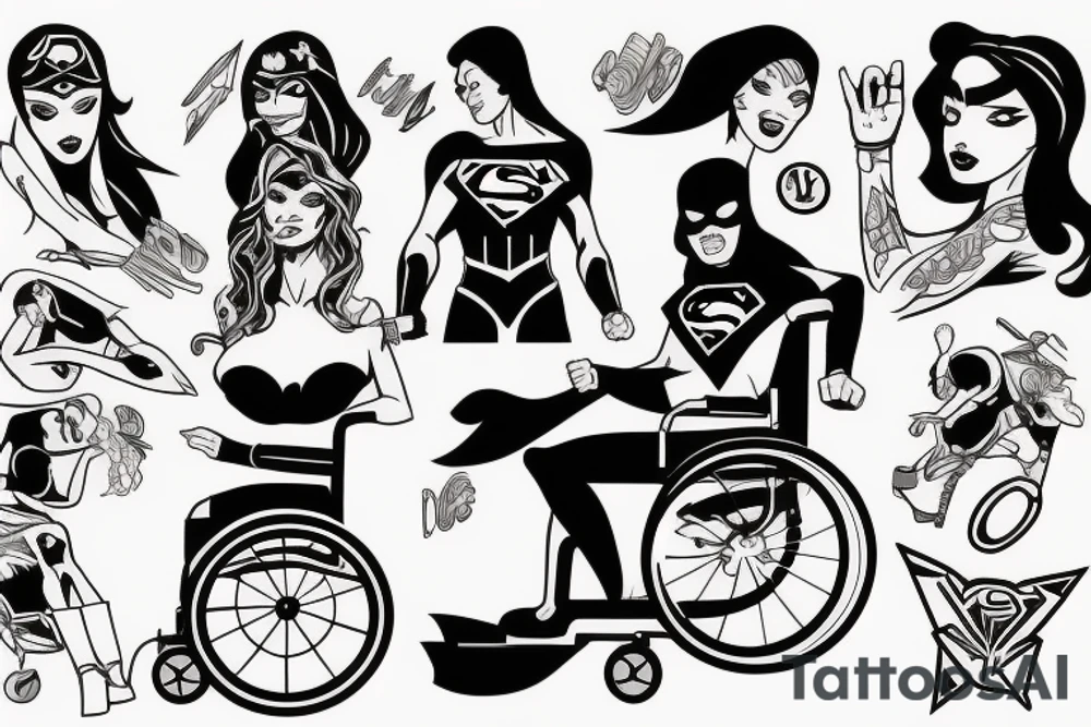 Super heroine pushing a man in a wheelchair tattoo idea